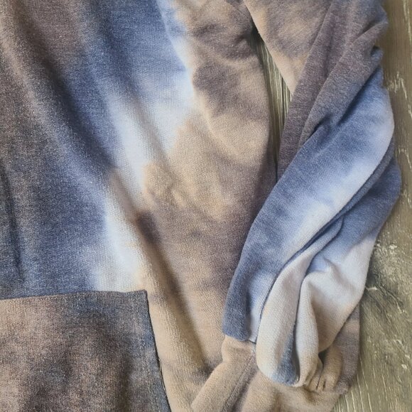 First Love Boutique Tie Dye Hoodie Kangaroo Pocket Brown Cream and Blue Colors - Picture 3 of 6